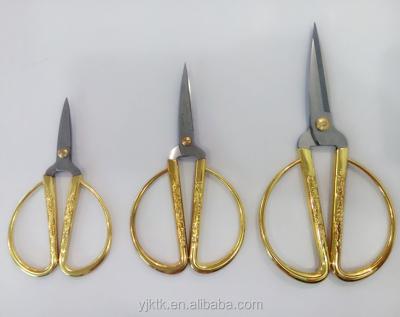 China High Quality Chinese Style Cutting Gold Plated Tailor Scissor, Household Shears Stainless Steel Vintage Scissors for sale