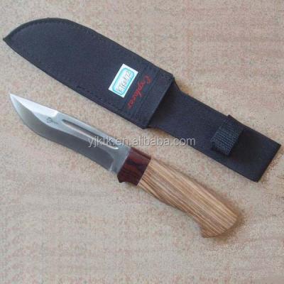 China Fixed Hunting Knife Stainless Steel Blade Hunting Knife Wooden Handle With Nylon Sheath for sale