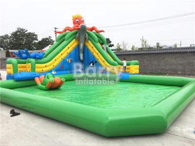 China Piscina inflable del castillo de la prenda impermeable verde del tema con la diapositiva del pulpo en la tierra en venta