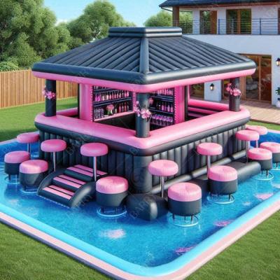 China Piscina de agua flotante de color rosa Bar portátil estanco piscina Bar de ocio plataforma de fiesta Bar de agua inflable piscina en venta