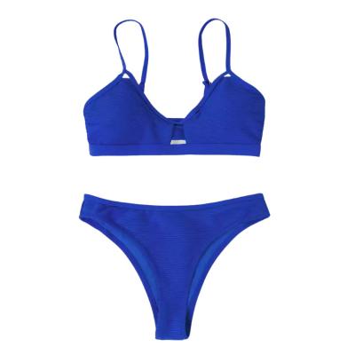 China Breathable Polyester stretch fabric Blue Hollow Out Bikini for sale