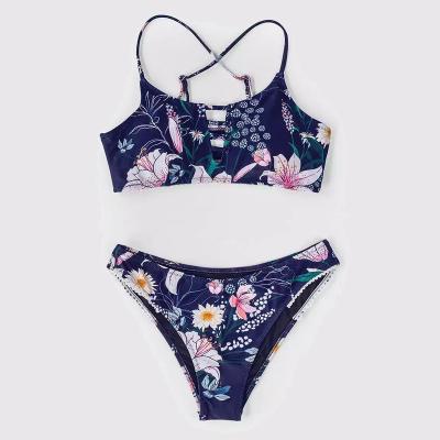 China QUICK DRY Navy Floral Cutout Bikini Sustainable Swim Suits Halter Swimming Wear Two Piece Wet Suit  New Design Swimwear for sale