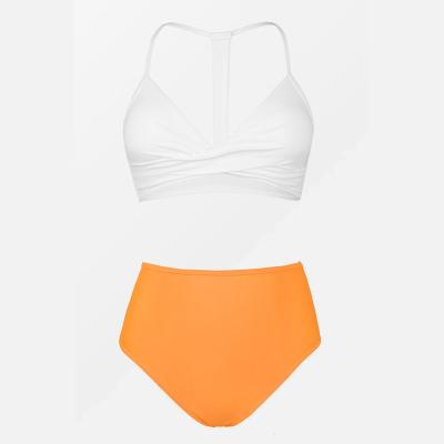 China QUICK DRY 2023 Trendy Style Solid White Bikini with Orange High Waisted Bottom Halter Swimwear Backless Beach Wear New Design Swimsuit for sale