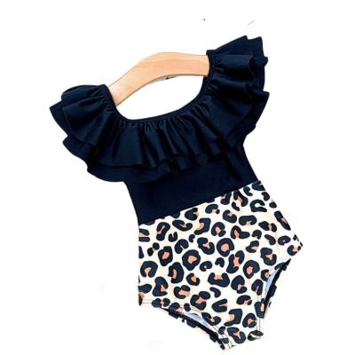 China Breathable 2023 New Arrive Girls Ruffle Shoulder Leopard One Piece Swimsuit cotton on swimwear for sale