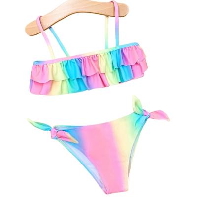 China Breathable Girls Ruffled Rainbow Two Piece Swimsuit Bikini for Kids Girls for sale