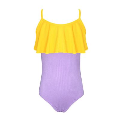 China Breathable 2023 Fashion One Pieces Swimsuit Ruffle Ribbed Two-color Stitching Girls Swimwear Cute Bathing Suits for sale