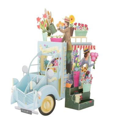 China Europe Make Up Colorful 3D Pop Flower Car Greeting Card Happy Birthday Card for sale