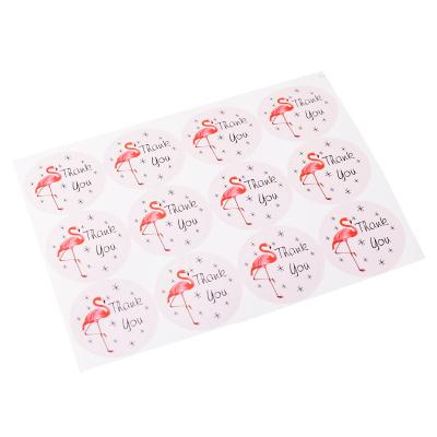 China Wholesale Waterproof Pink Flamingo Mark Thank You Round Sticker Gift Decorate Label Custom Design for sale