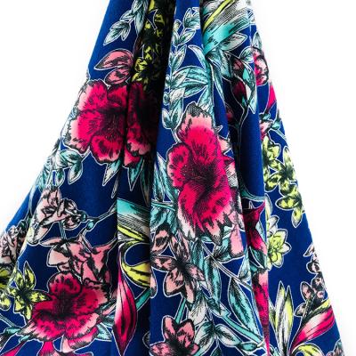 China Fashion Spandex 4 Way Stretch Poly Jersey Knitted Fabric Floral Printed Textile Shrink-Resistant For Dresses for sale