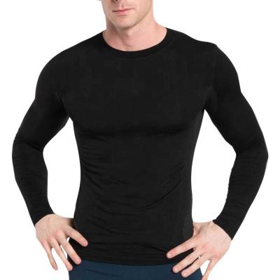 China Antibacterial Mens Gym Wear Manufacturer Custom Long Sleeve White Raglan Shirt Black Sports Wear Training Compression Top for sale