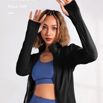 China Yogawear Ready Made Women High Elastic Soft Elastic Gym Fitness Zipper Top Jackets Sheath Long Slim Fit Running Jacket With Thumb Loop for sale