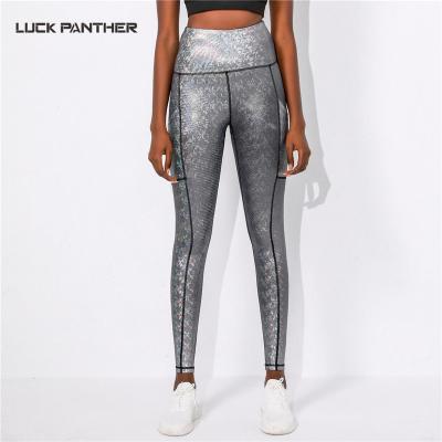 China Ready Made Women Breathable Metallic Yoga Leggings High Expectations Sports Pants Low MOQ Active Wear for sale