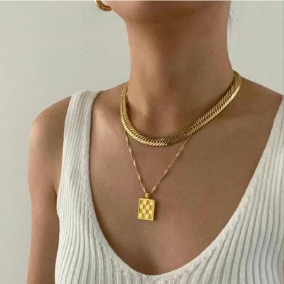 China Personalized Vintage 316L Stainless Steel 18k Gold Jewelry Custom Engraved Symbols Logo Rectangle Pendant Tags Necklace for sale