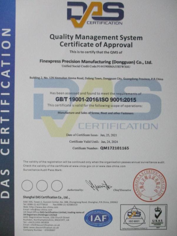 ISO9001 - Finexpress Precision Manufacturing (Dongguan) Co., Ltd.