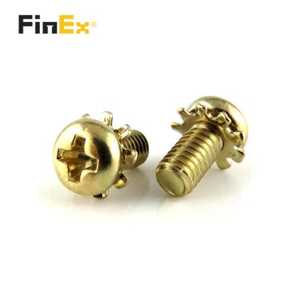 China Pan Custom Gold Color M4 Pan Head Screw Combination With External Tooth Lock Washer for sale