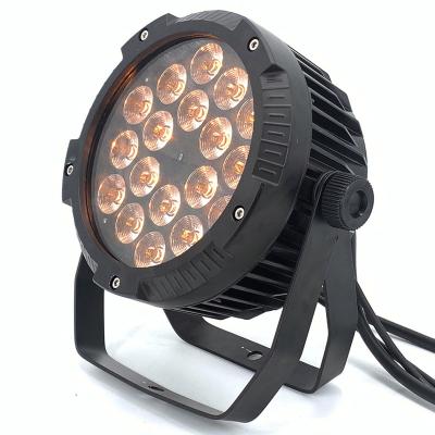 China Sports/Stage/Bar/Wedding/Business Stadiums 18*18W RGBWA+UV 6 in 1 IP65 Outdoor Waterproof UV Flat Led Par Light for Outdoor Party Park Concert for sale