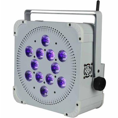 China Sports Stadiums/Stage/Bar/Wedding/Business 12pcs 18W Wireless Par Light 12*18W Smart Remote Control Full Color LED Battery 6 in 1 RGBWA Dyed Par Flat Light for sale