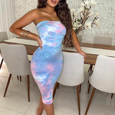 China 2021 Casual Dresses Women Clothing Breathable Tie Dye Rainbow Summer Long Dresses for sale