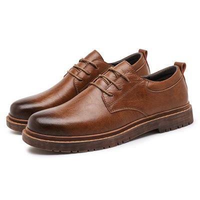 China New Product Flat Fashion Leather Shoes Brown Casual Thick Sole Lace Up Leather Big Size Men's Casual Leather Shoes for sale