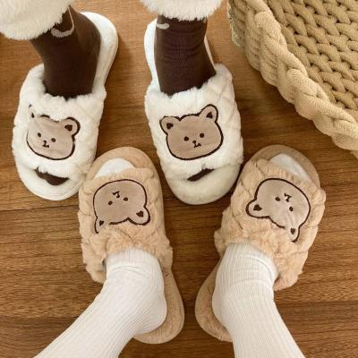 China Fashion Trend Cotton Slippers Winter Thick Bottom Cute Home Bedroom Bear Slippers Warm Slippers For Women for sale