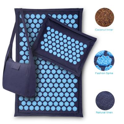 China Natural Canvas Organic Acupressure Mat Massage Shakti Mat with Body Plant Eco Acupuncture Pillow and Carry Bag Set for sale