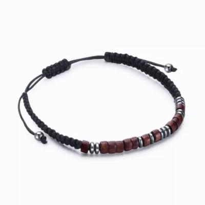 China BOHEMIA Braided Natural Magnet Black Bead Waste Wood Separation Bracelet Morse Code Nylon Braided Bracelet for sale