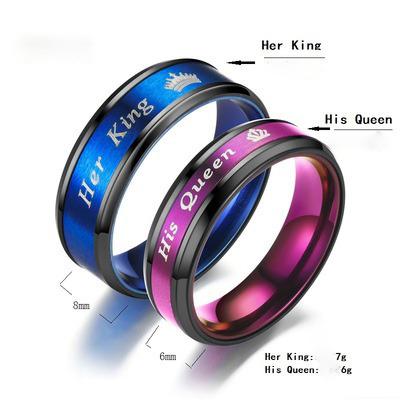 China CLASSIC simple titanium steel ring of Europe and America His King His Queen couple ring accessories for sale