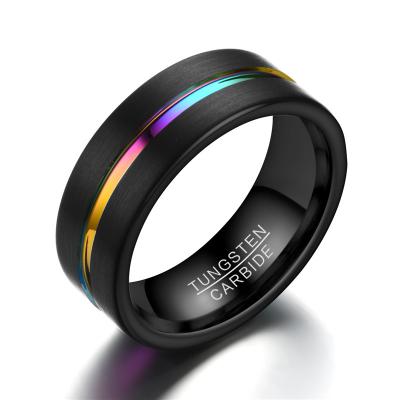 China CLASSIQUE 8MM Wide Black Slotted Titanium Steel Ring For Men for sale