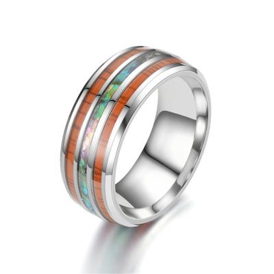 China CLASSIC Stainless Steel Drop Ring Fashion Double Wood Grain Shell Titanium Steel Oil Ring Torque for sale