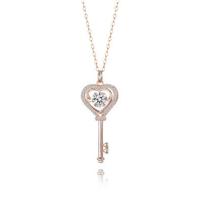 China BOHEMIA Titanium Steel Necklace With Heartbeat Key Rose Gold Element Crystal Clavicle Chain for sale