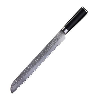 China Sustainable newcomer 10 inch Damascus stainless steel kitchen bread&cake knife with handle G10 for sale