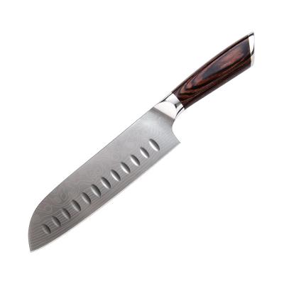 China Sustainable 7 Inch Damascus Style Santoku Knife On Razor Sharp Blade German Steel Kitchen Knives for sale