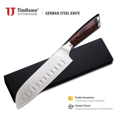 China Sustainable German High Carbon Stainless Steel Santoku Knife Timhome Pakka Wood Handle for sale