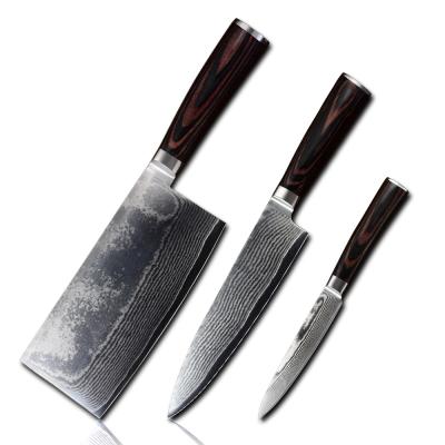 China Stianless Damascus Steel Damascus Steel Knife Set Japanese Style Kitchen Knives Set With Wooden Gift Box for sale