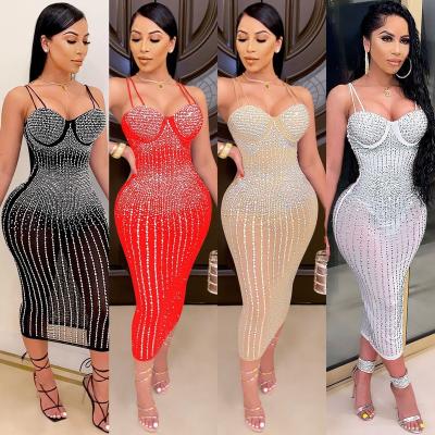 China Anti-Wrinkle Women Long Sleeve Birthday Dresses Hot Process Dress Party Club Night Club Dress Diamond Sexy Shining Hot for sale