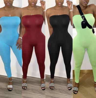 China 2022 Wholesale QUICK DRY Woman Jumpsuits Fashion Wrap Casual Chest Tight Solid Color Overalls for sale