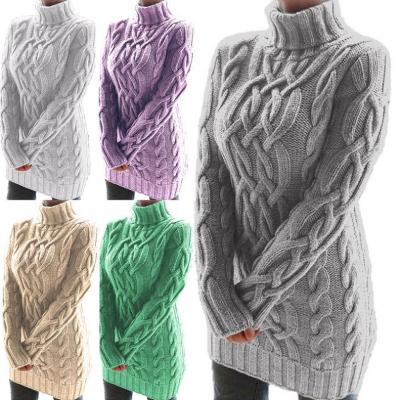 China Anti-Static Warm Dress For Women Turtle Neck Thicken Cable Knit Long Sleeve Sweater Dress for sale