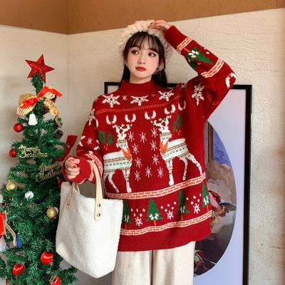 China 2021 Breathable Hot Selling Christmas Clothes Loose Knit Elk Snow Christmas Sweater Women for sale