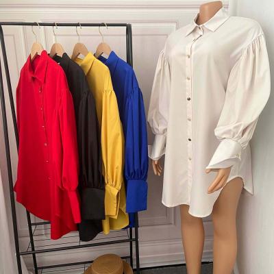 China Fashionable anti-static woman dress vestido bubble puff sleeve plus size shirt dress for women for sale