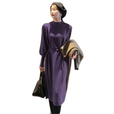 China Anti-Static Made In China Half Collar High Sheath Long Solid Color Inner Sweater Knitted Dress Women Autumn And Winter Simple And Slim Base for sale