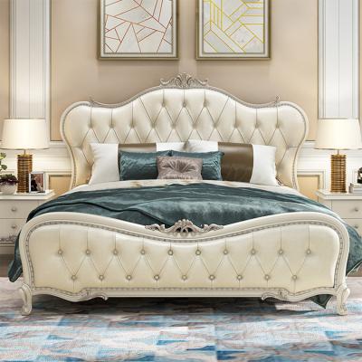 China Hot Sale Designer Double Bed Neoclassical White Leather High Quality Royal Design Eco - Friendly for sale