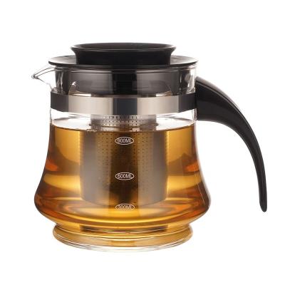 China Whole Sale Stocked Customized High Borosilicate Glass Teapot With Infuser And Capacity Scale for sale