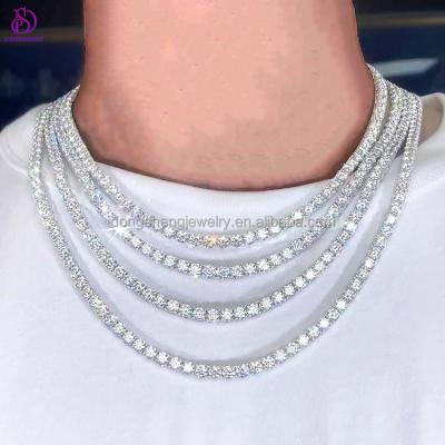 China Hip Hop Personalization Hip Hop Tennis Necklaces White Gold Plated Iced Out Moissanite Diamond 4mm 5mm Tennis Necklaces for sale