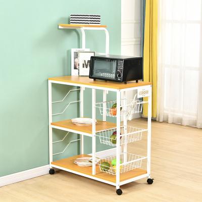 China Sustainable Kitchen Furniture Organizer 4 Tier Microwave Oven Rack Kitchen Wood Storage Rack Racks Storage Steel Shelf for sale