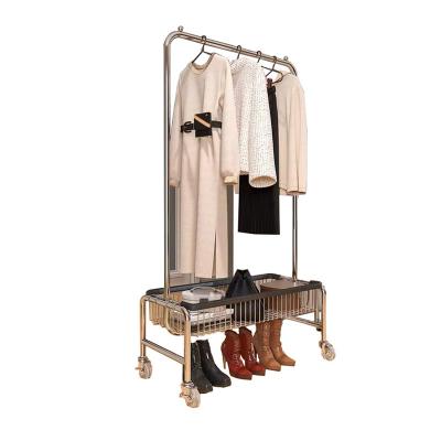 China Eco-friendly Multi-Layer Clothes Shoes Coat Stand Rack Floor Single Double Pole Indoor Bedroom Clothes Standing Coat Rack for sale