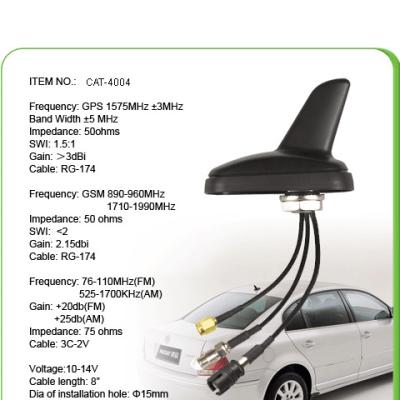 China Black AM FM Car GPS Antenna With 0.3M Sticker , SMA Male Connector for sale