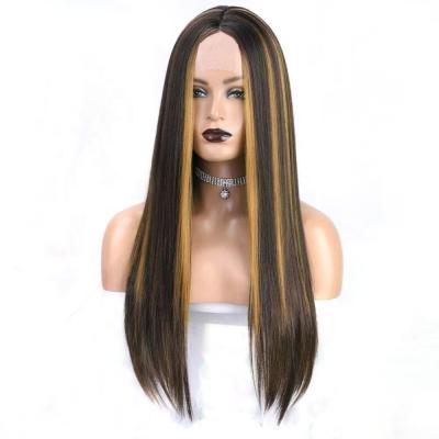 China Smartbraid Silky Straight Wave 30 Inches Long Middle Part Straight Black Hair Synthetic Hair Wigs For Black Women Heat Resistant Fiber Lace Wigs for sale