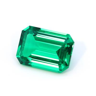 China Jewelry Making Cheap Colombian Stone 10*14mm Lab-Raised Green Octagon Per Carat Synthetic Green Loose Gemstone For Ring Jewelry Making for sale