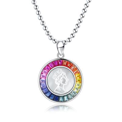 China Rainbow Pendant Necklace The Other Fashion Queen's Portrait Jewelry Gradient Rainbow Beads Jewelry Necklaces Sterling Silver for sale