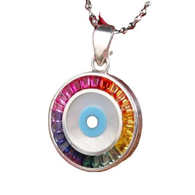 China The Other Fashion Jewelry Gradient Rainbow Eye Necklace Dangle Beads Sterling Silver Jewelry Necklaces for sale